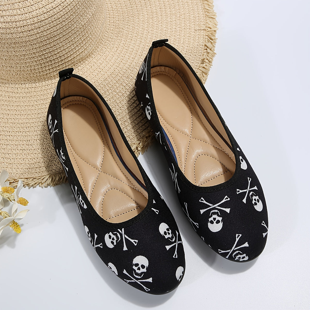 Damen Totenkopf Slip-On Schuhe – Bequeme Halloween Flache Schuhe