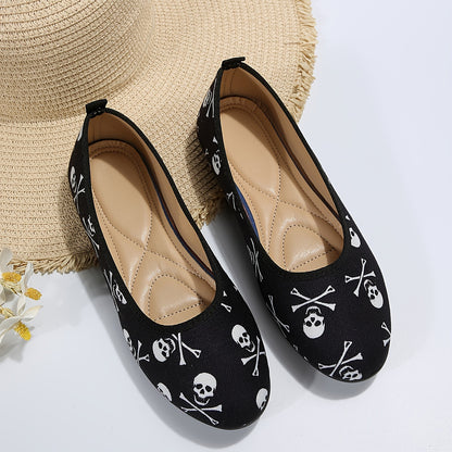 Damen Totenkopf Slip-On Schuhe – Bequeme Halloween Flache Schuhe