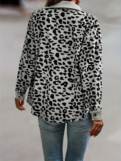 Leopardenmuster Langarm-Jacke mit Knopfleiste - Fiona