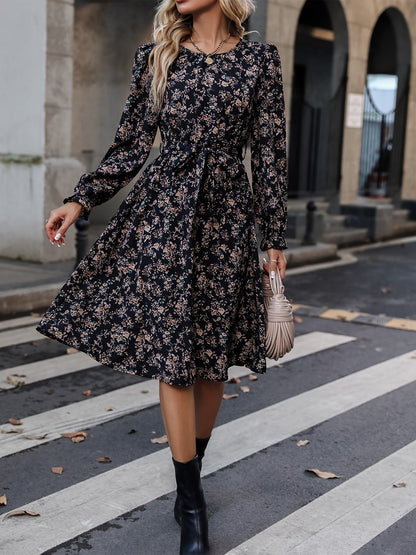 Schwarzes Blumenkleid mit langen Ärmeln - Ella