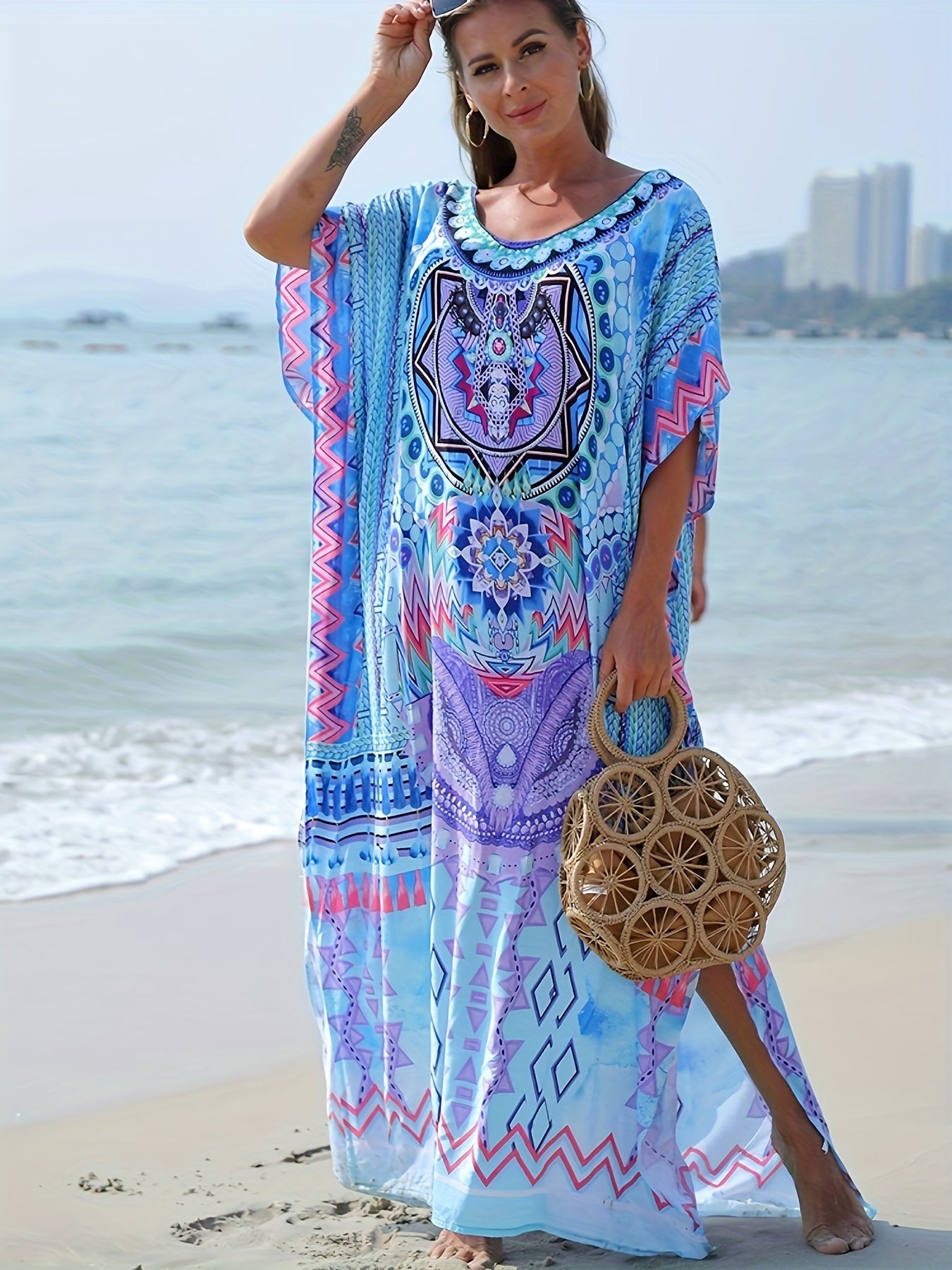 Blaues Boho Kaftan Kleid - Mia