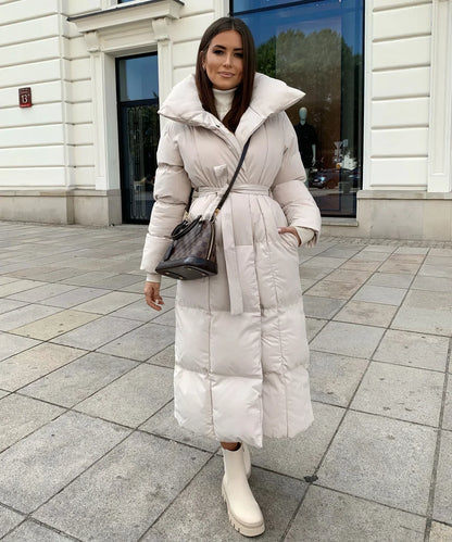 Lange Pufferjacke mit Gürtel Beige - Selene