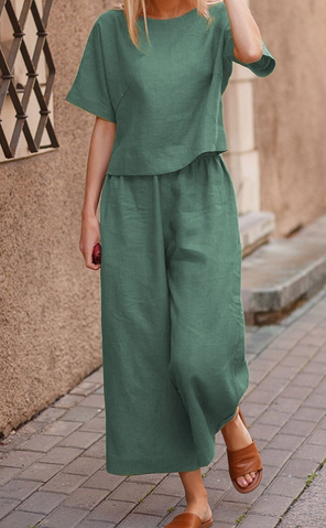 Beiges Set mit Kappenärmeln - Lara