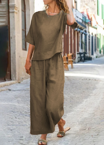 Beiges Set mit Kappenärmeln - Lara