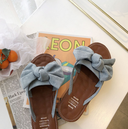 Beige Pantoletten mit Schleife - Clara