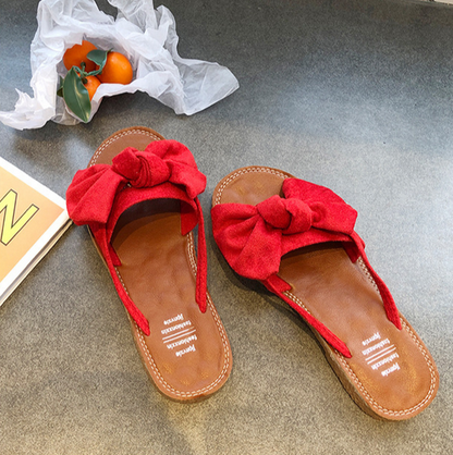 Beige Pantoletten mit Schleife - Clara