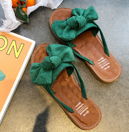 Beige Pantoletten mit Schleife - Clara