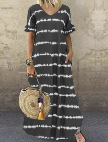 Lina - gemustertes maxikleid mit v-ausschnitt