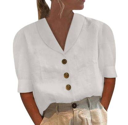 Bella - Weißes Leinenhemd mit Knopfdetails