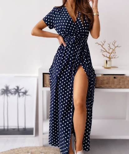 Blaues Wickelkleid mit Polka Dots - Marie