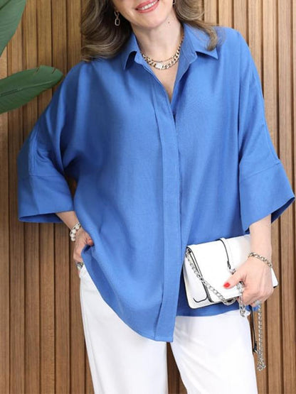 Dunkelblaue Lockeres Hemd mit Reverskragen - Mia