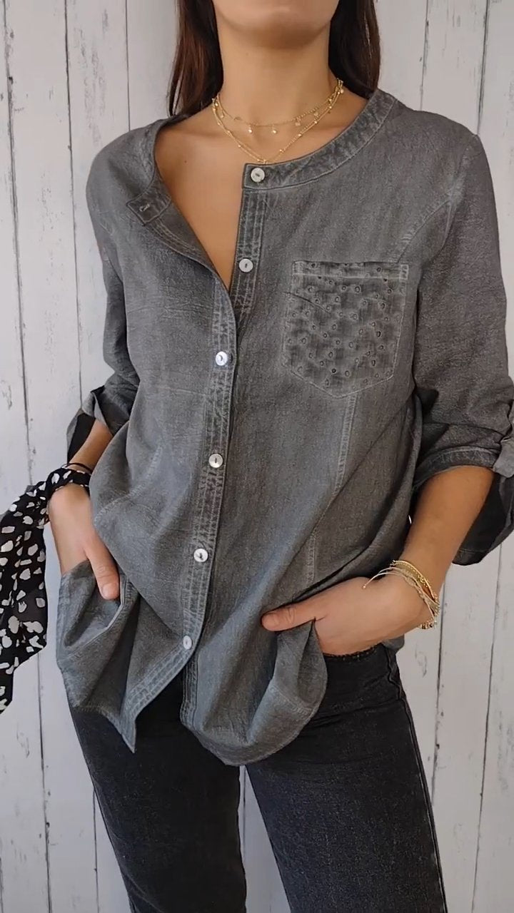 Apricotfarbene Hemdbluse mit Brusttasche - Lena