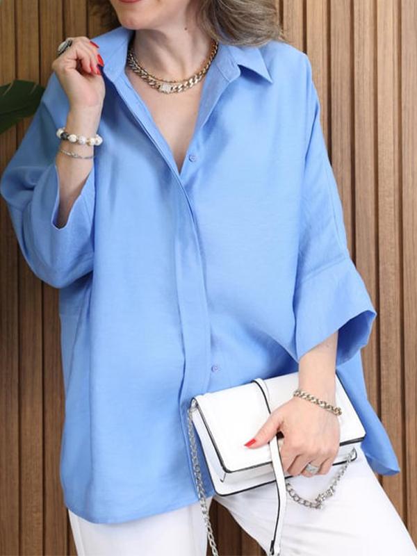 Dunkelblaue Lockeres Hemd mit Reverskragen - Mia