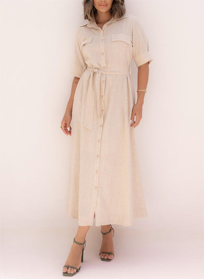 Clara - Elegantes Maxi-Hemdkleid in Natur