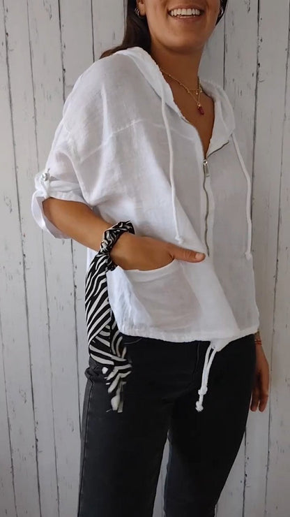 Zoe – Weißer Hoodie Kurzjacke