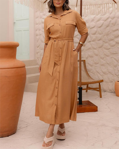 Clara - Elegantes Maxi-Hemdkleid in Natur