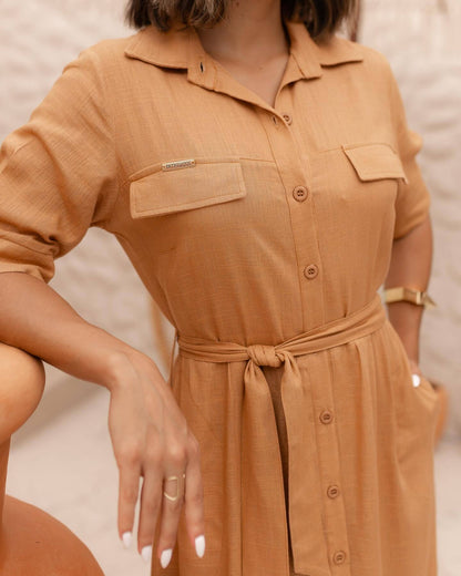 Clara - Elegantes Maxi-Hemdkleid in Natur