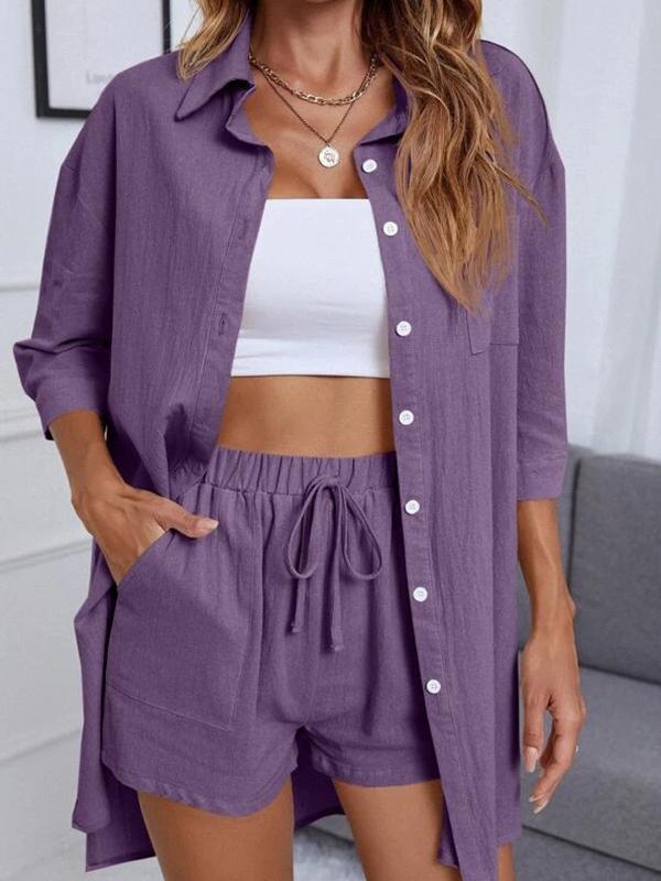 Mia - Grün Casual Shirt-Shorts Kombi