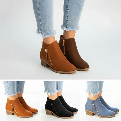 Damen-ankle-boots mit niedrigem absatz und seitlichem reißverschluss – damen