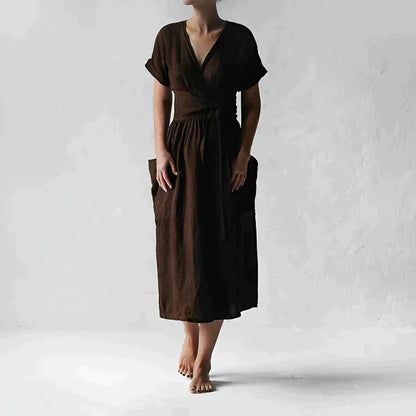 Isabella – grünes leinen midikleid