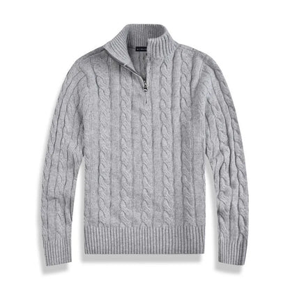 Herren-zopfstrickpullover mit halbem reißverschluss – herren