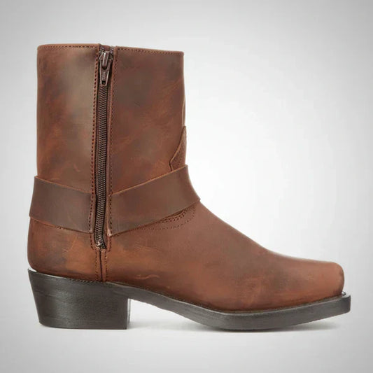 Herren-cowboystiefeletten mit lederriemen, biker-stil – herren