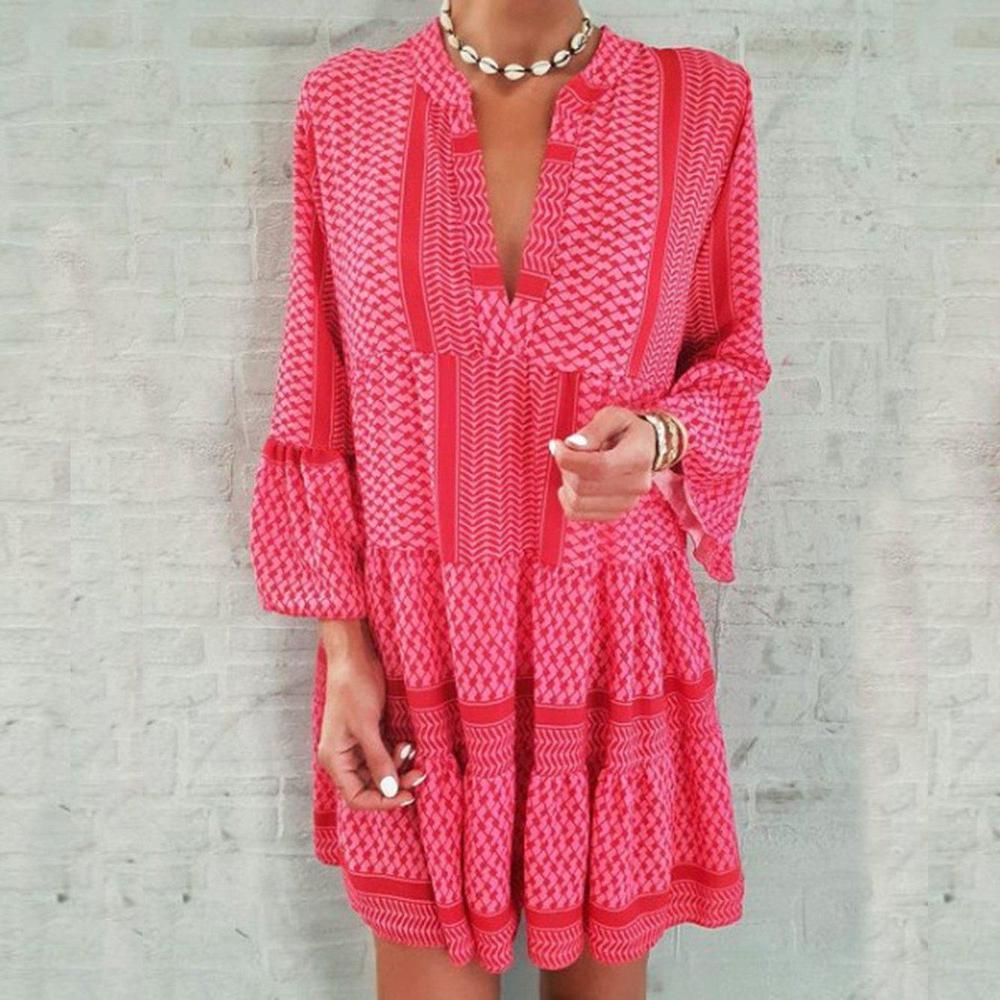 Kleid in Rot mit Ethno-Muster - Marlene