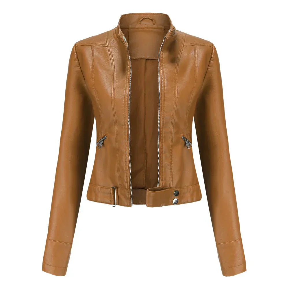 Elegante damen-bikerjacke mit taillierter passform