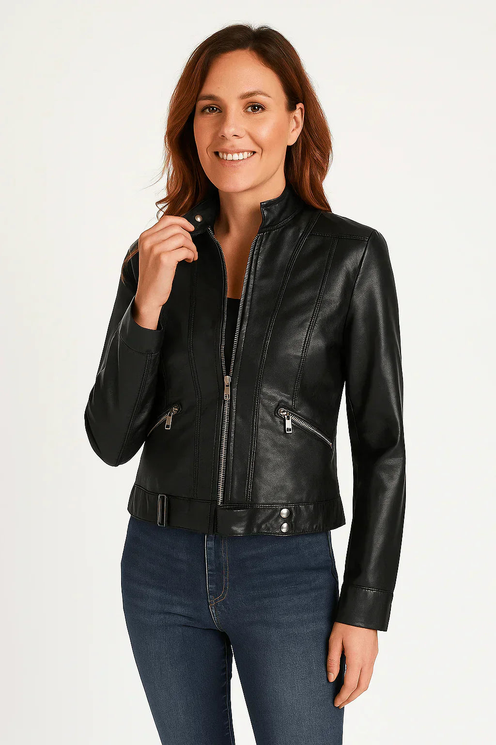 Elegante damen-bikerjacke mit taillierter passform