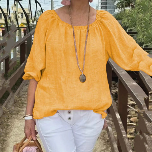 Rosa Leinenbluse mit Puffärmeln - Sophie