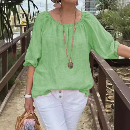 Rosa Leinenbluse mit Puffärmeln - Sophie