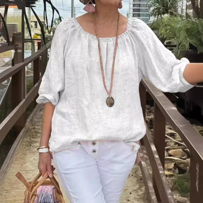 Rosa Leinenbluse mit Puffärmeln - Sophie