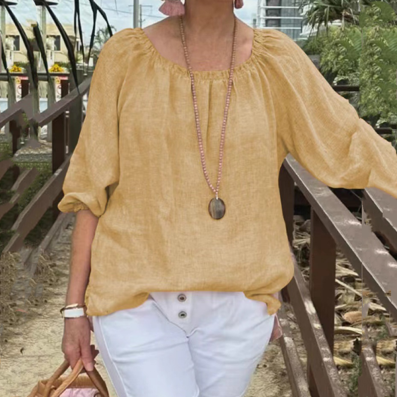 Rosa Leinenbluse mit Puffärmeln - Sophie