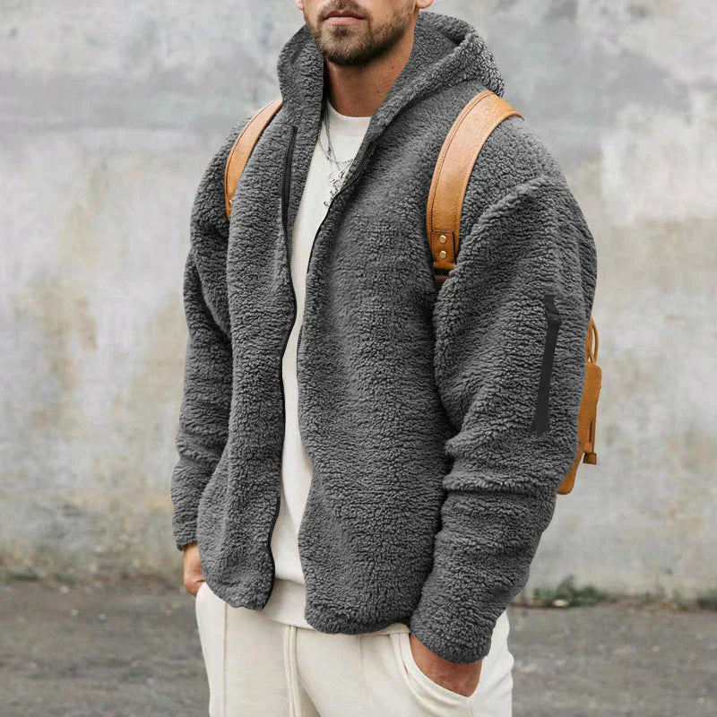 Herren-sherpa-fleecejacke, warm und kuschelig, mit reißverschluss – herren