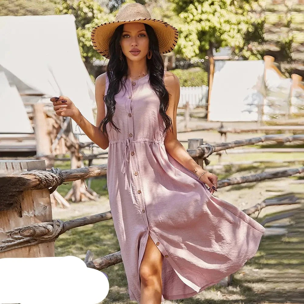 Fliederfarbenes Knopfkleid - Lena