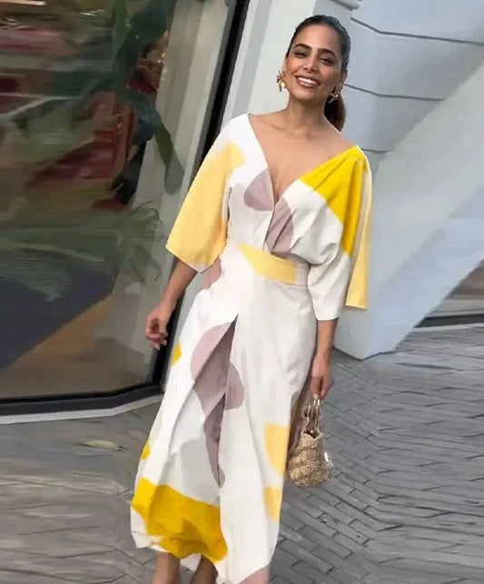 Beige-Gelbes Kunstwerk Jumpsuit - Leonie