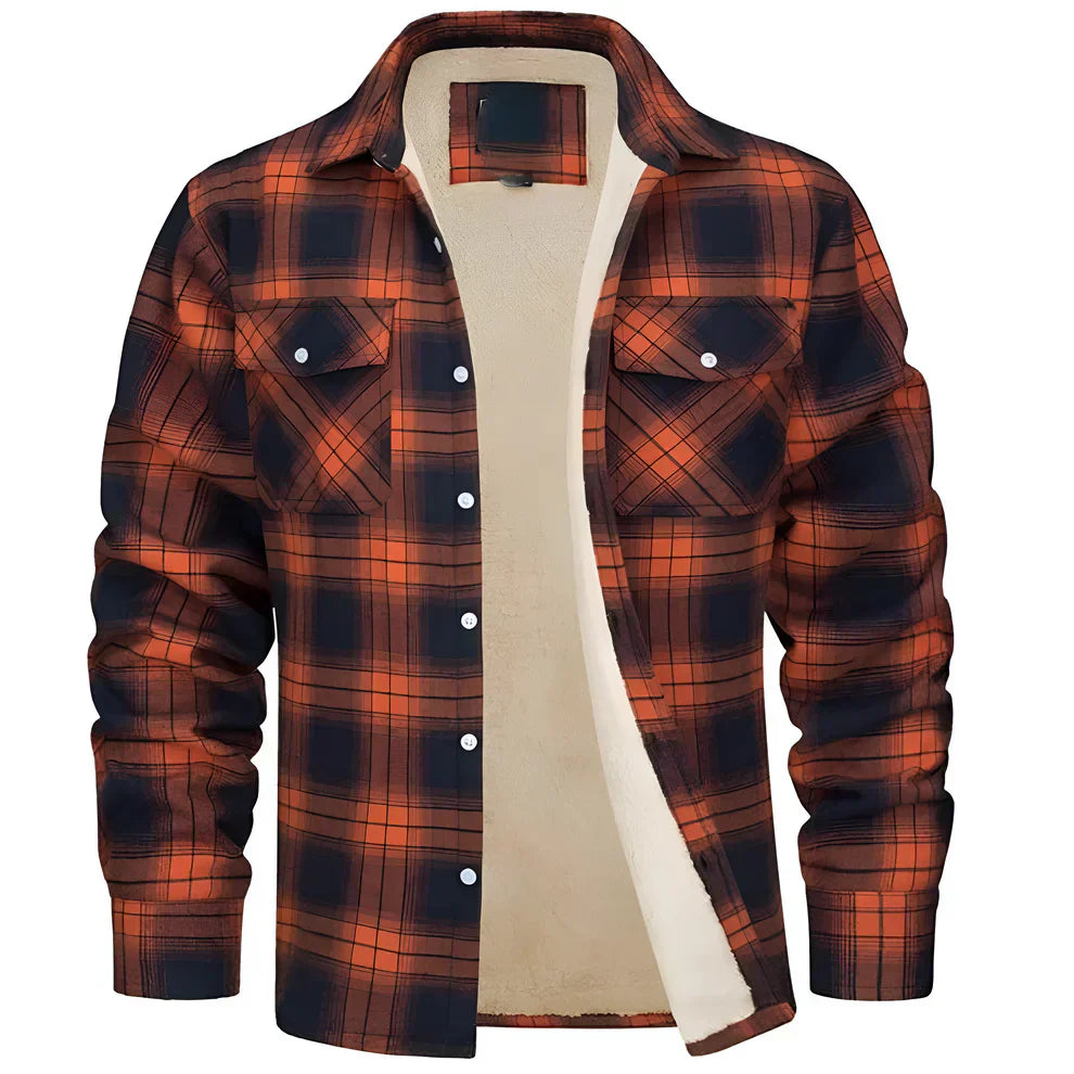 Herren-flanellhemdjacke mit fleecefutter und karomuster – herren