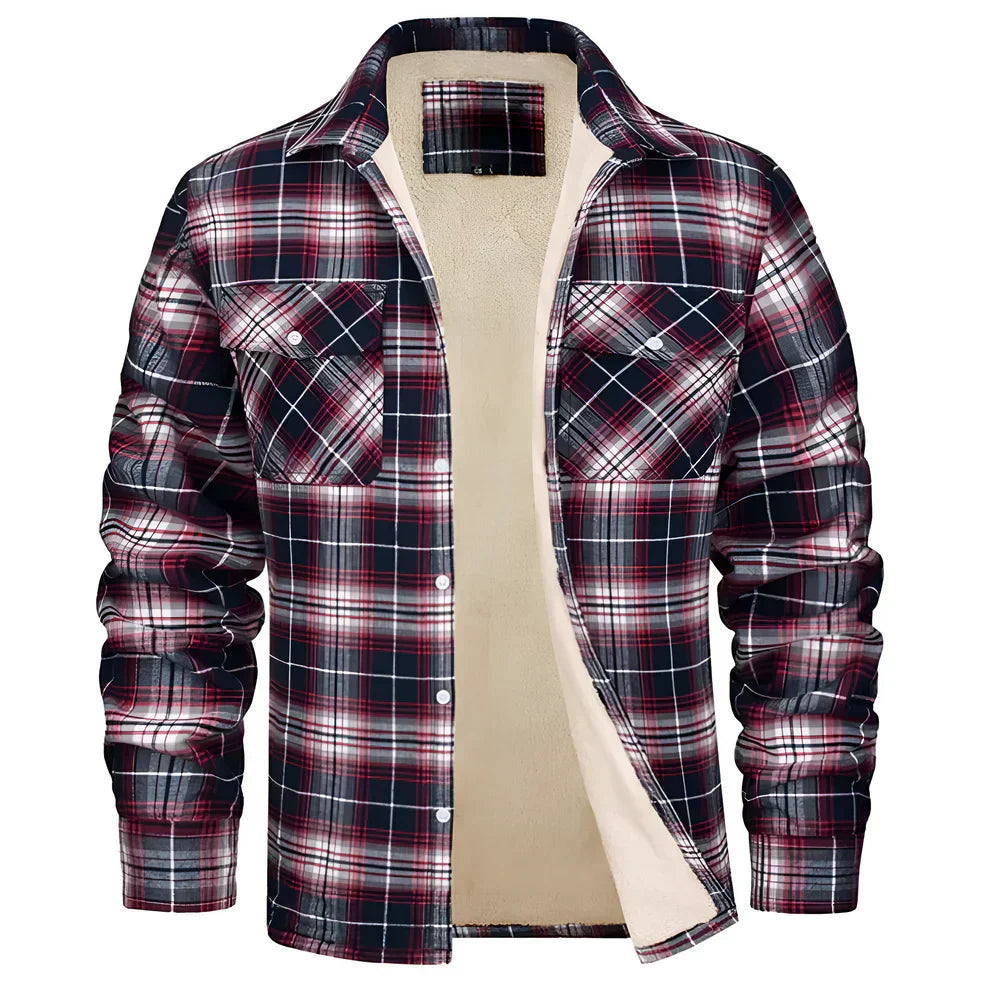Herren-flanellhemdjacke mit fleecefutter und karomuster – herren