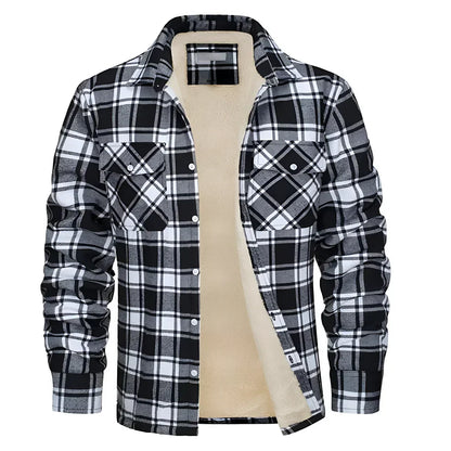 Herren-flanellhemdjacke mit fleecefutter und karomuster – herren