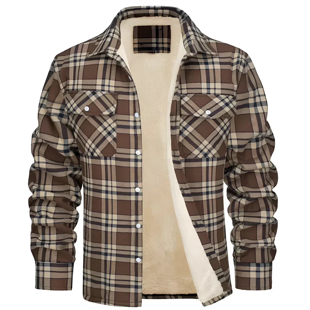 Herren-flanellhemdjacke mit fleecefutter und karomuster – herren