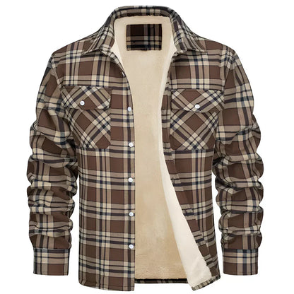 Herren-flanellhemdjacke mit fleecefutter und karomuster – herren