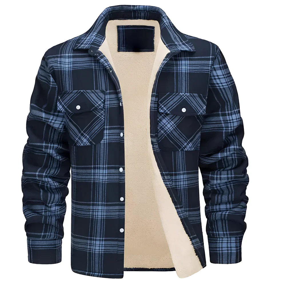 Herren-flanellhemdjacke mit fleecefutter und karomuster – herren