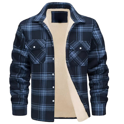 Herren-flanellhemdjacke mit fleecefutter und karomuster – herren