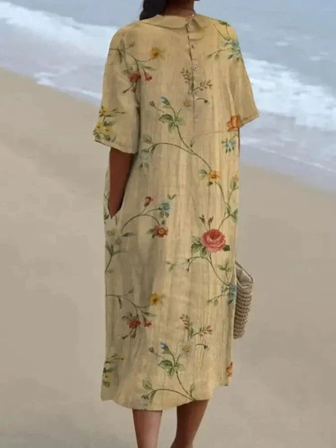 Karla - lässiges hemd für frauen aus baumwolle und leinen mit retro-blumendruck