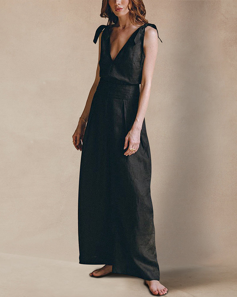 Elegantes Maxikleid mit Schleifenakzent und V-Ausschnitt