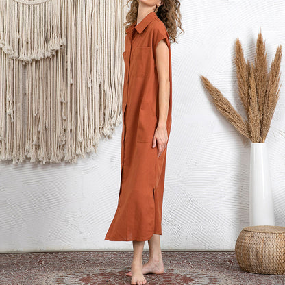 Leinenkleid mit durchgehender Knopfleiste