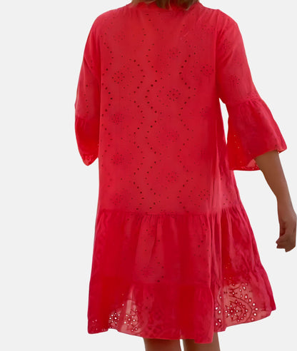 Charmantes Midikleid mit Lochstickerei und Trompetenärmeln