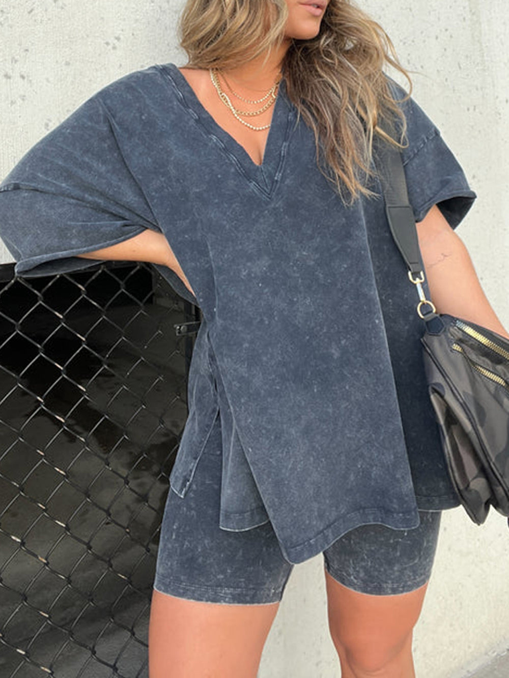 Sommer-V-Ausschnitt Set - Lässiger Schnitt & Atmungsaktiver Stoff