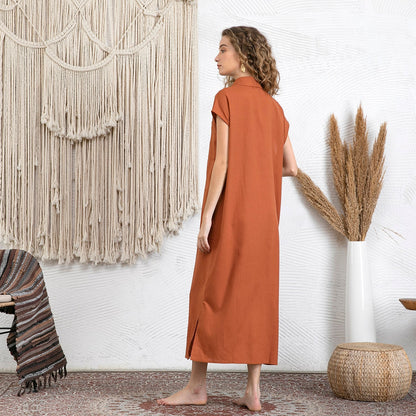 Leinenkleid mit durchgehender Knopfleiste