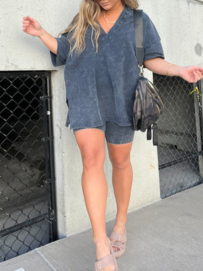 Sommer-V-Ausschnitt Set - Lässiger Schnitt & Atmungsaktiver Stoff